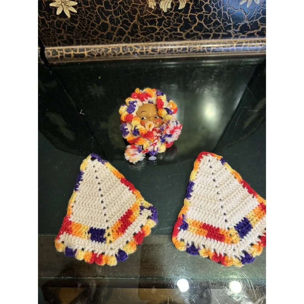 Kewpie Doll Crochet Potholder Set | Handmade Kitchen Wall Hanging |Retro Kitchen